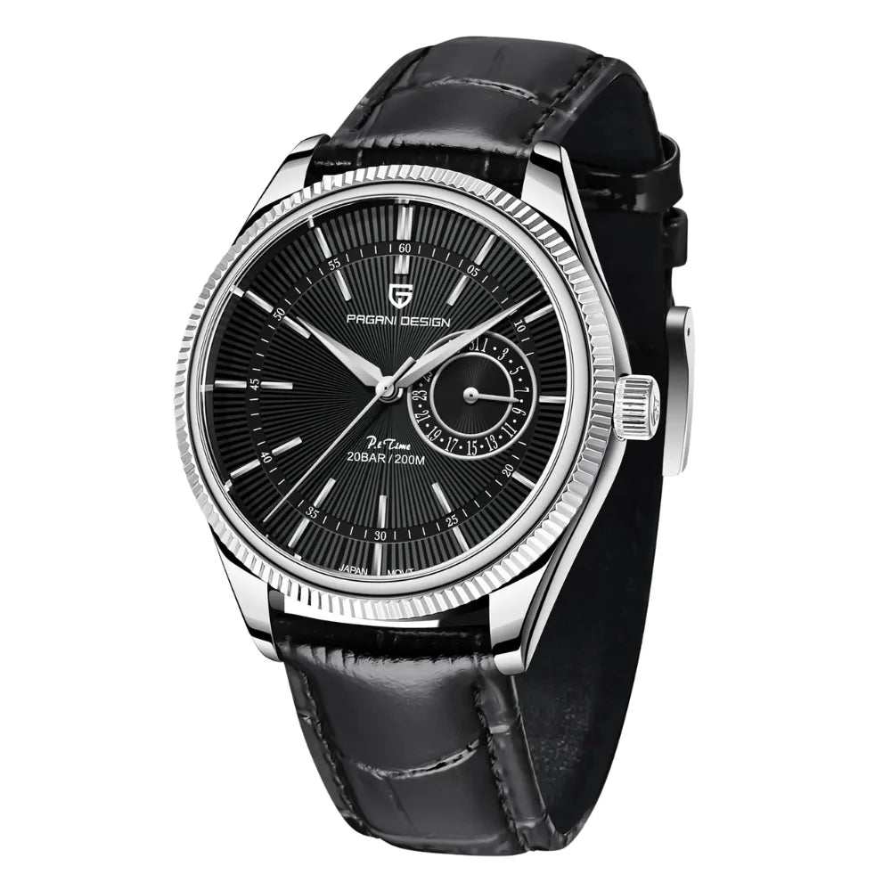 reloj-pagani-design-dauphine-negro-acero-plata-agujas-finas