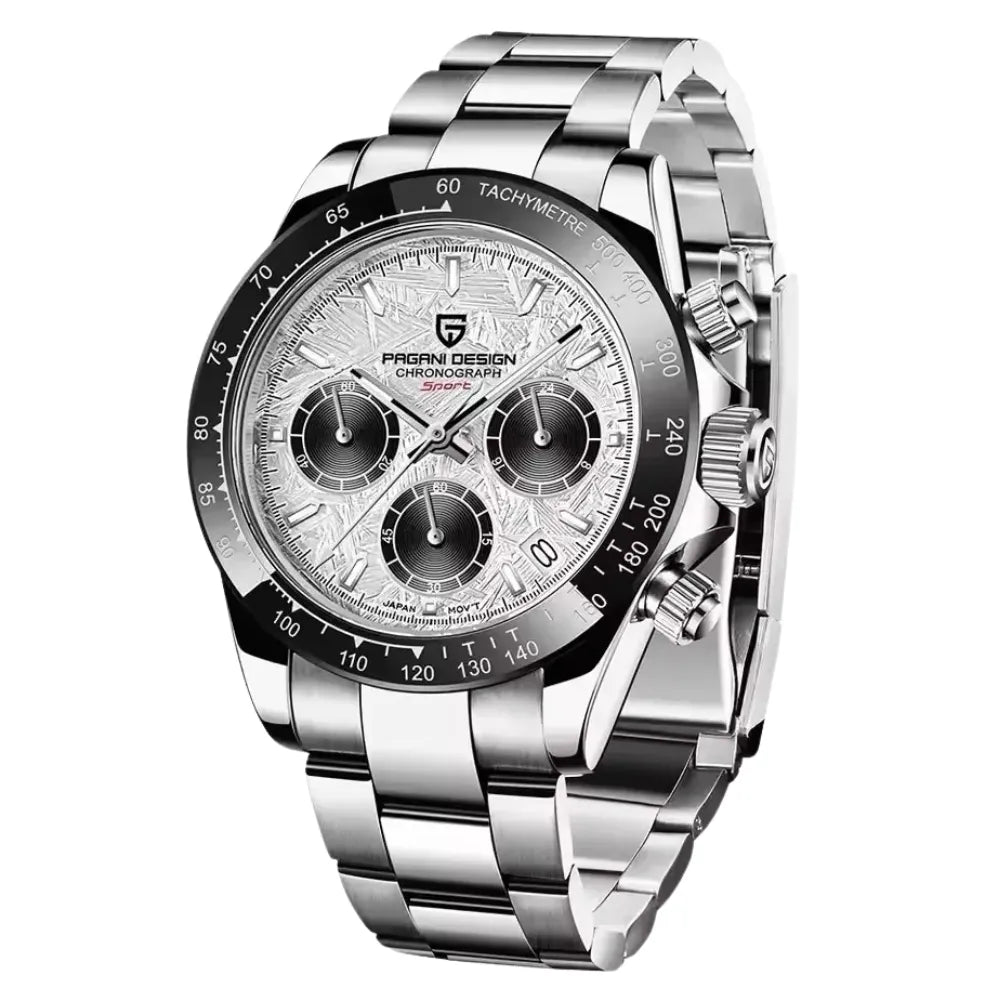 reloj-pagani-design-daytona-plateado-monocromatico-acero-brillante