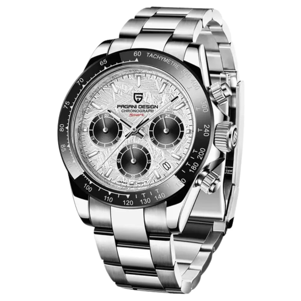 reloj-pagani-design-daytona-cronografo-blanco-subesferas-negras-acero