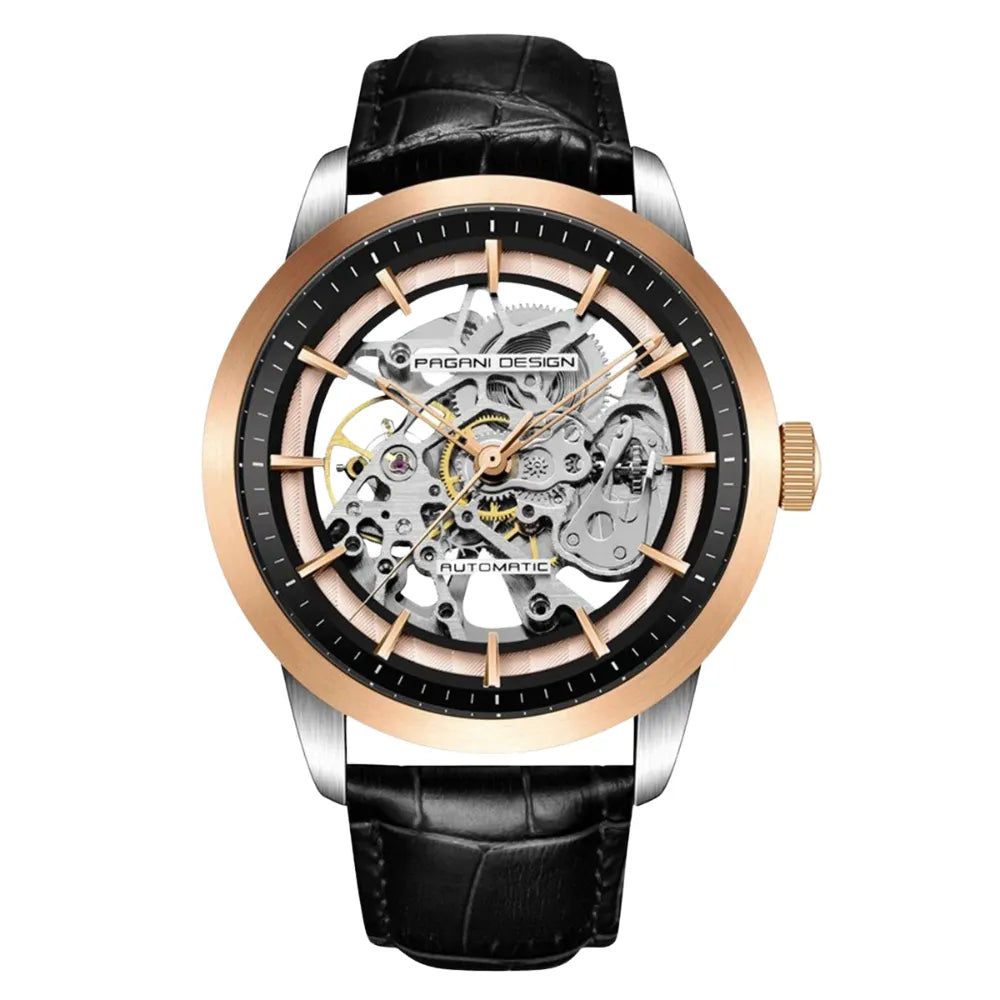 reloj-pagani-design-presage-esqueleto-negro-bisel-oro-rosa-lujo