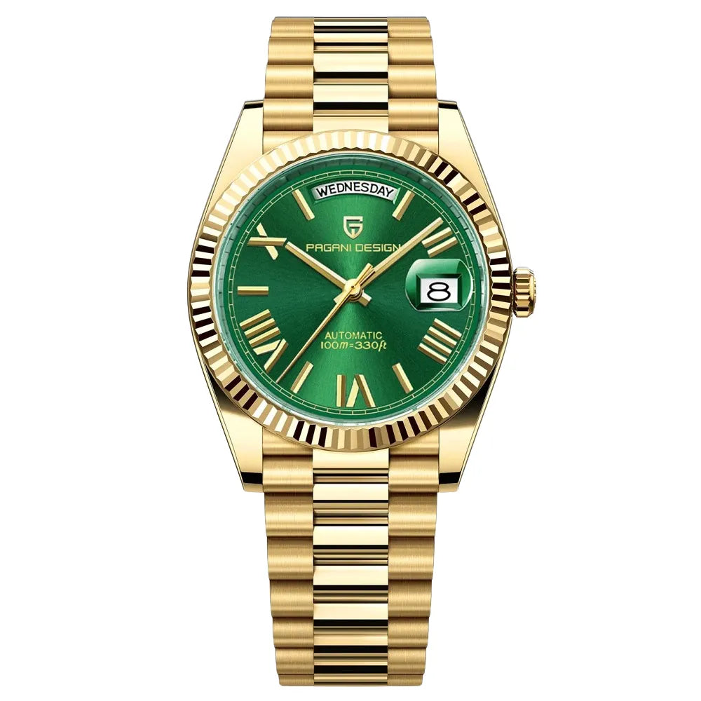 reloj-pagani-design-roman-oro-amarillo-esfera-verde-lujo-hombre