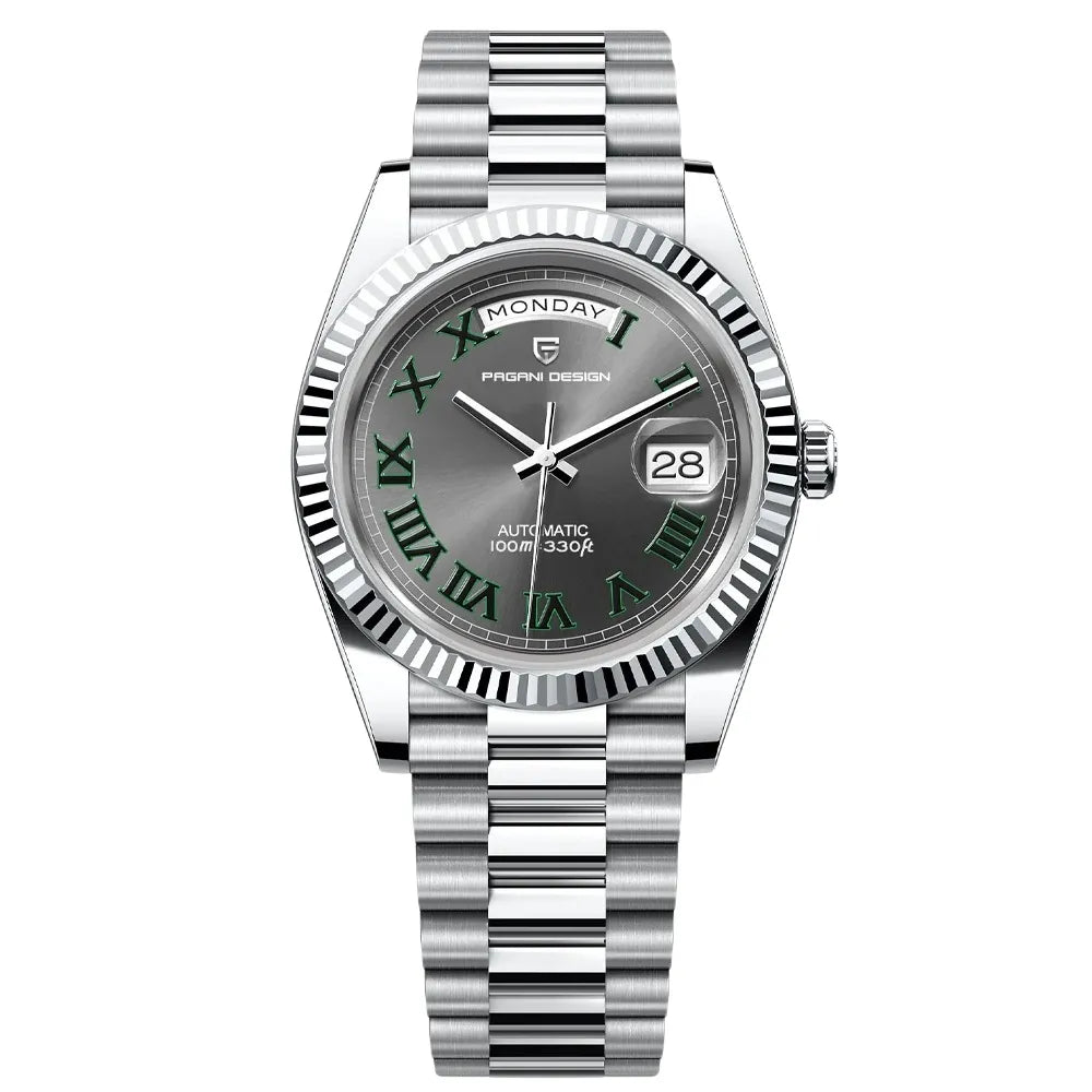 reloj-pagani-design-roman-acero-verde-menta-numeros-romanos