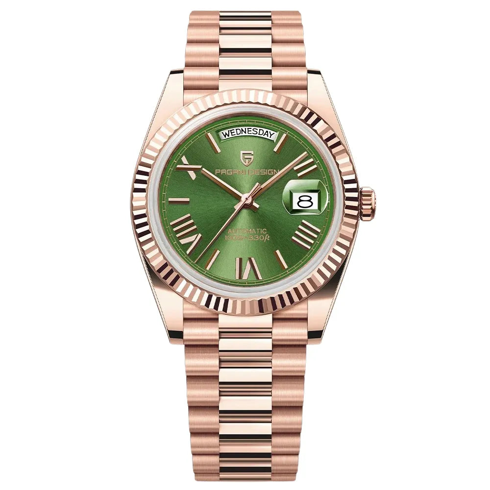reloj-pagani-design-roman-oro-rosa-esfera-verde-oliva-elegante