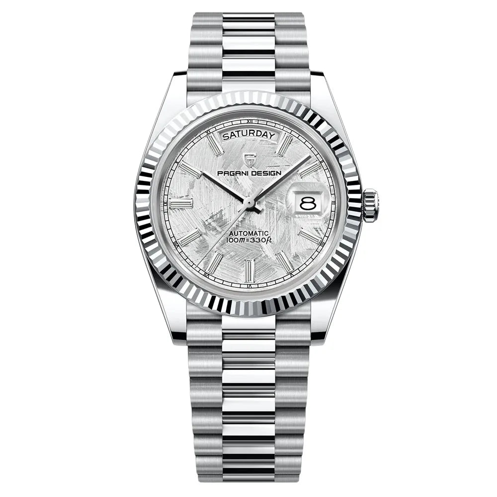 reloj-pagani-design-roman-acero-esfera-blanca-textura-meteorito