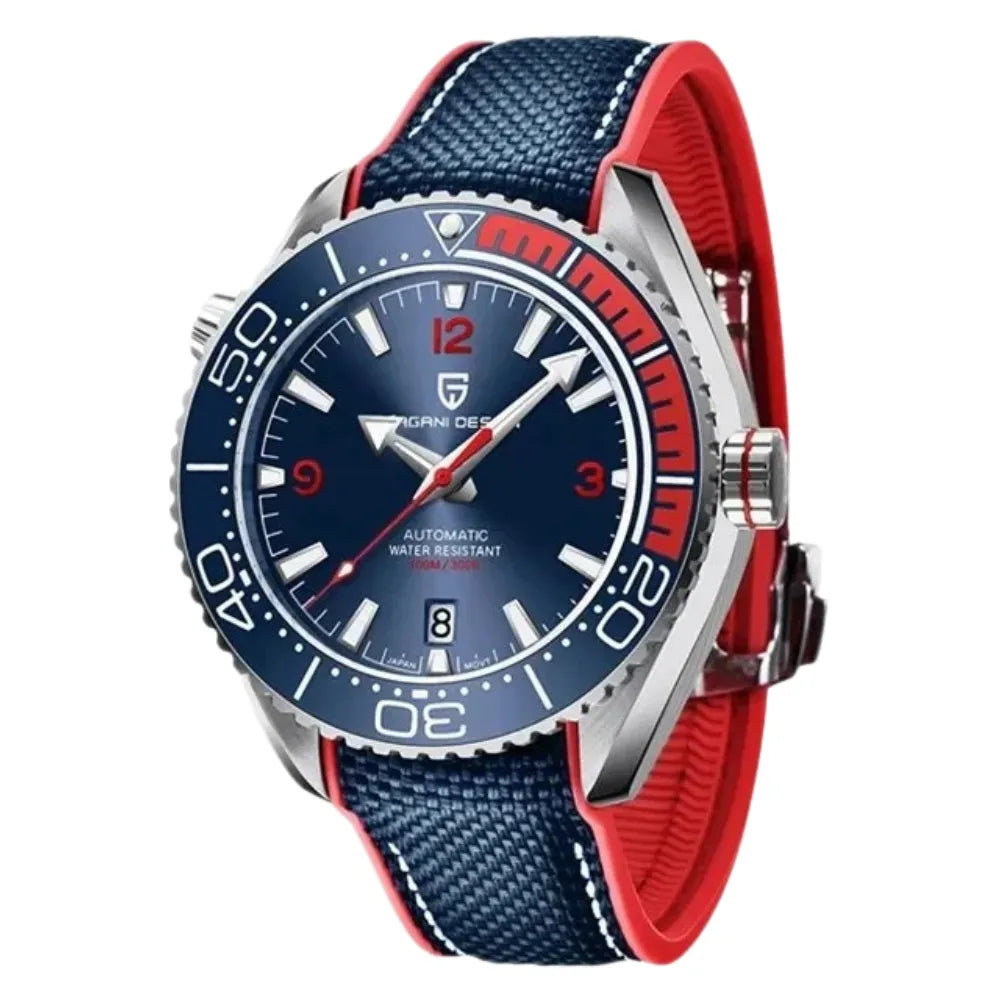reloj-pagani-design-seamaster-azul-marino-bisel-rojo-buzo-hombre