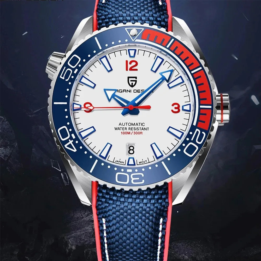 reloj-pagani-design-seamaster-primer-plano-esfera-blanca-agujas-flecha