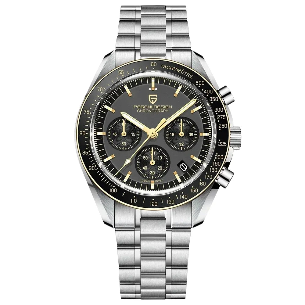 reloj-pagani-design-speedmaster-moonwatch-professional-negro-indices-dorados-vintage