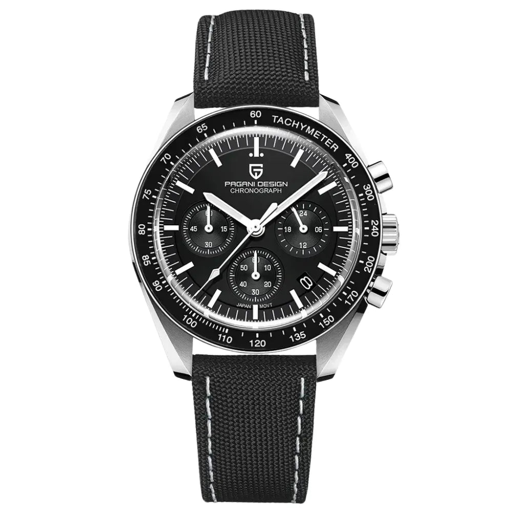 reloj-pagani-design-speedmaster-moonwatch-professional-negro-correa-cuero-perforada
