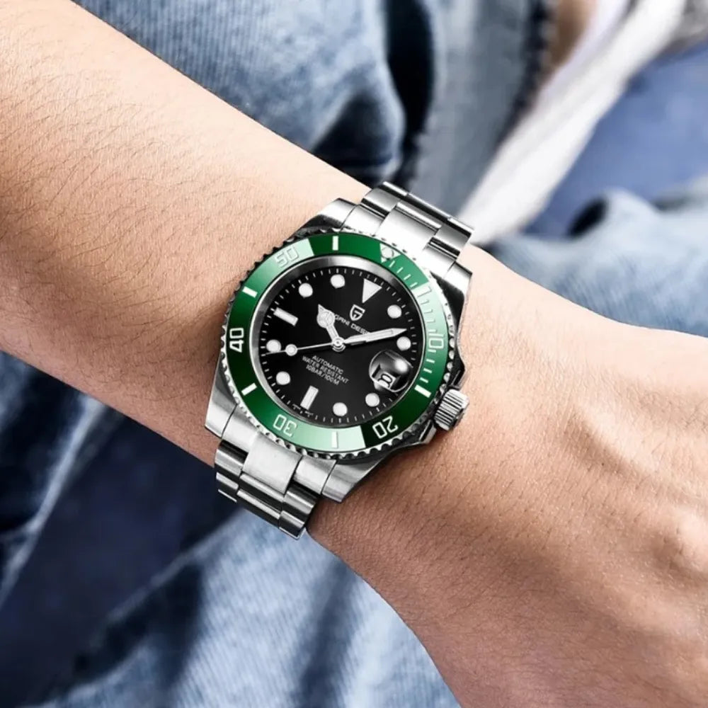 reloj-pagani-design-submariner-en-muñeca-hombre-bisel-verde