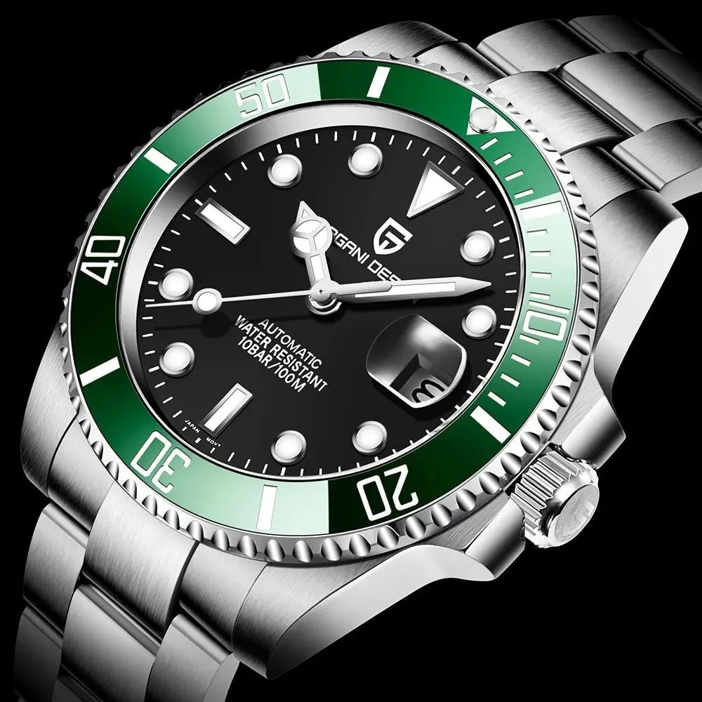 reloj-pagani-design-submariner-primer-plano-bisel-ceramica-verde
